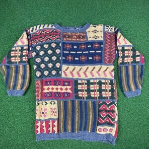 Vintage Westbound Patchwork Multicolor Mixed Handknitted Tunic Sweater Petite L